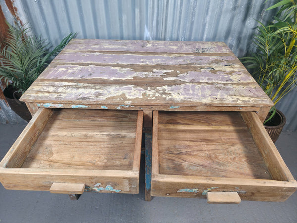 Vintage Rustic Reclaimed Glazed Indian Solid Wooden Desk Console Hallway Table