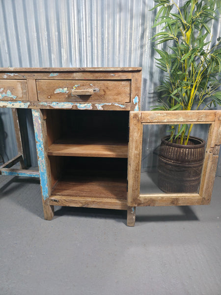 Vintage Rustic Reclaimed Glazed Indian Solid Wooden Desk Console Hallway Table