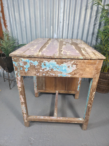 Vintage Rustic Reclaimed Glazed Indian Solid Wooden Desk Console Hallway Table