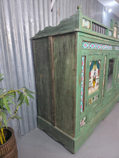 Large Vintage Indian Colonial Solid Wooden Glazed Sideboard Drinks Cabinet