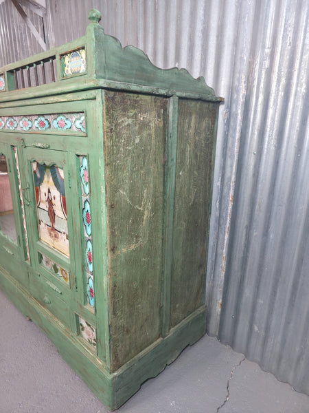 Large Vintage Indian Colonial Solid Wooden Glazed Sideboard Drinks Cabinet