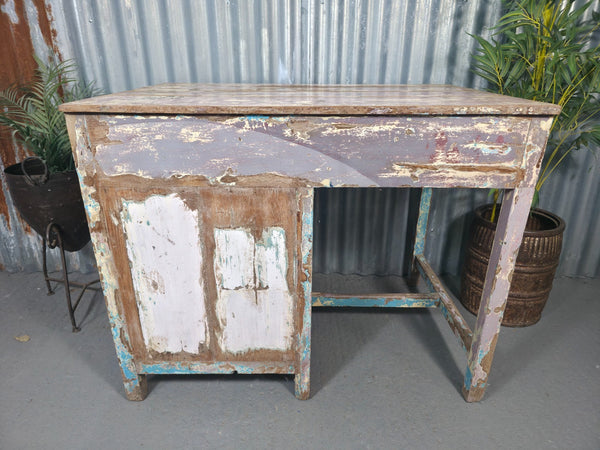 Vintage Rustic Reclaimed Glazed Indian Solid Wooden Desk Console Hallway Table