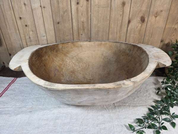 Vintage Antique primitive Rustic Hand Carved Hungarian Wooden Dough Bowl Trough