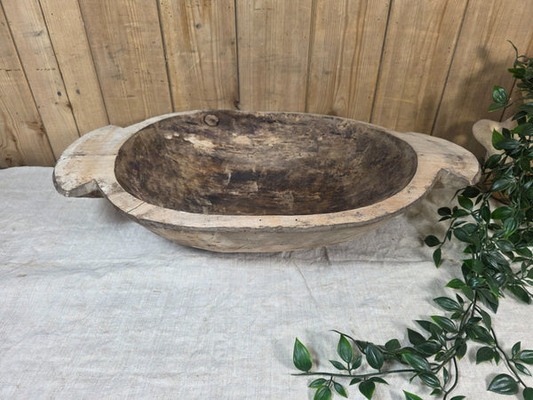 Vintage Antique primitive Rustic Hand Carved Hungarian Wooden Dough Bowl Trough