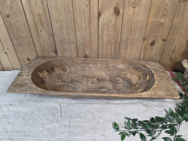 Vintage Antique primitive Rustic Hand Carved Hungarian Wooden Dough Bowl Trough