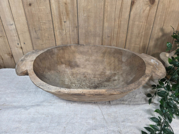 Vintage Antique primitive Rustic Hand Carved Hungarian Wooden Dough Bowl Trough