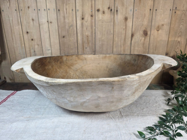 Vintage Antique primitive Rustic Hand Carved Hungarian Wooden Dough Bowl Trough