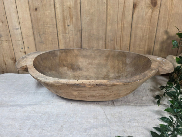 Vintage Antique primitive Rustic Hand Carved Hungarian Wooden Dough Bowl Trough