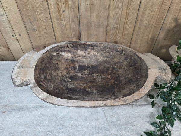 Vintage Antique primitive Rustic Hand Carved Hungarian Wooden Dough Bowl Trough