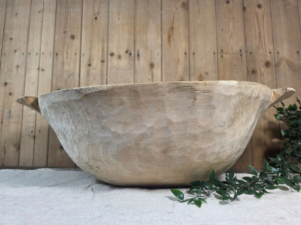 Vintage Antique primitive Rustic Hand Carved Hungarian Wooden Dough Bowl Trough