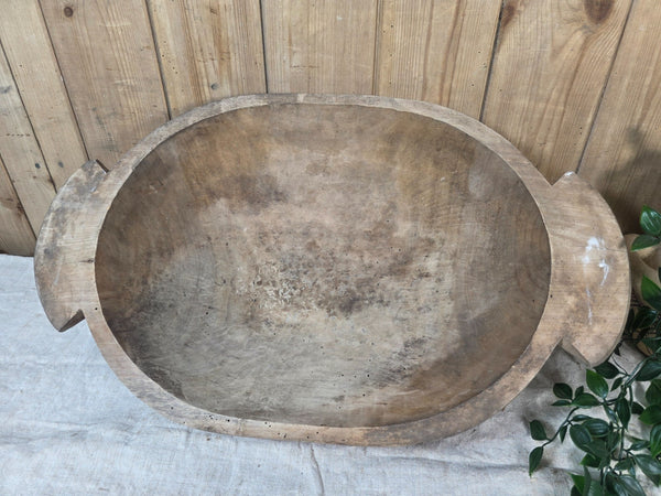Vintage Antique primitive Rustic Hand Carved Hungarian Wooden Dough Bowl Trough