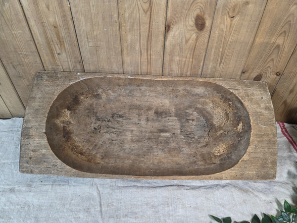 Vintage Antique primitive Rustic Hand Carved Hungarian Wooden Dough Bowl Trough