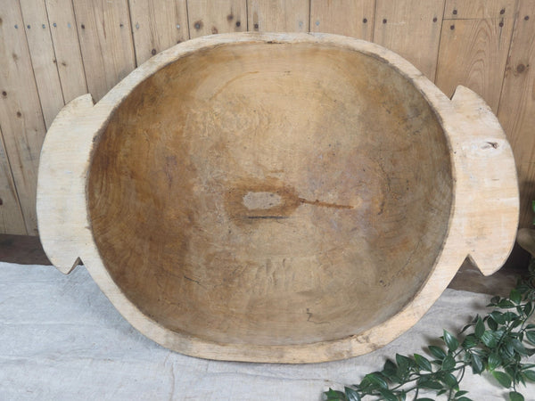 Vintage Antique primitive Rustic Hand Carved Hungarian Wooden Dough Bowl Trough