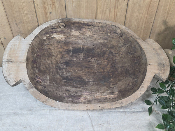 Vintage Antique primitive Rustic Hand Carved Hungarian Wooden Dough Bowl Trough