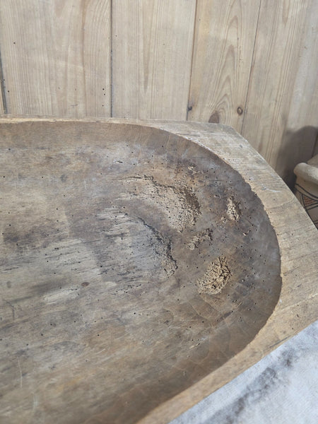 Vintage Antique primitive Rustic Hand Carved Hungarian Wooden Dough Bowl Trough