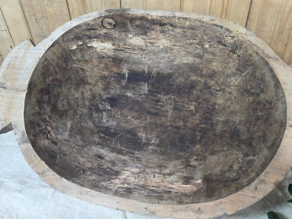 Vintage Antique primitive Rustic Hand Carved Hungarian Wooden Dough Bowl Trough