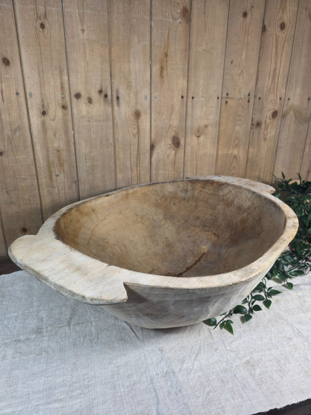 Vintage Antique primitive Rustic Hand Carved Hungarian Wooden Dough Bowl Trough