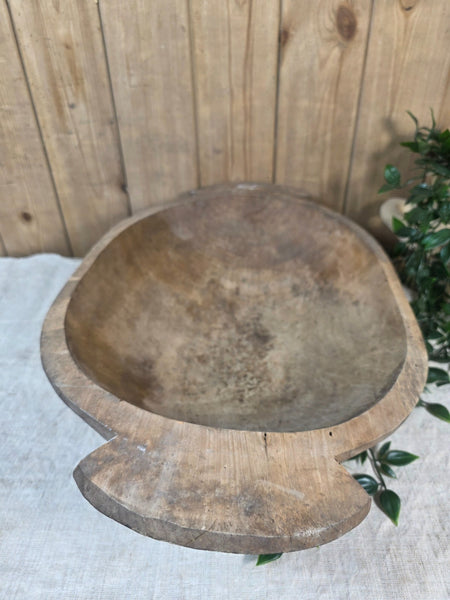 Vintage Antique primitive Rustic Hand Carved Hungarian Wooden Dough Bowl Trough
