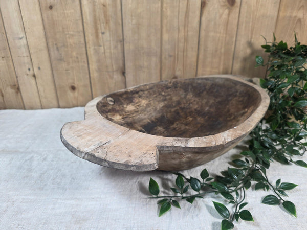 Vintage Antique primitive Rustic Hand Carved Hungarian Wooden Dough Bowl Trough