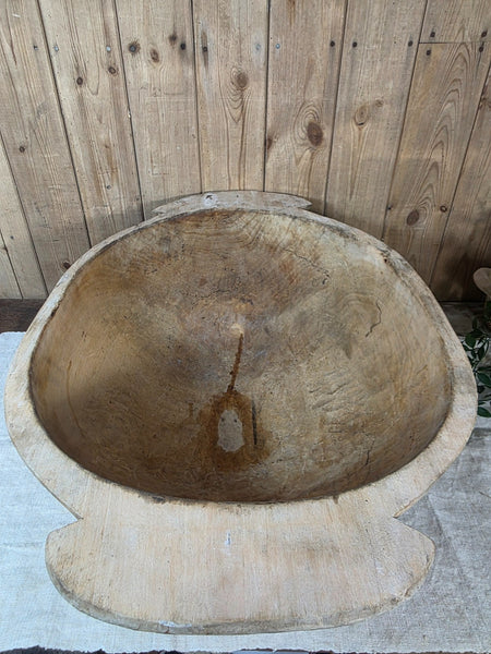 Vintage Antique primitive Rustic Hand Carved Hungarian Wooden Dough Bowl Trough