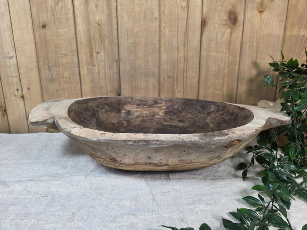 Vintage Antique primitive Rustic Hand Carved Hungarian Wooden Dough Bowl Trough