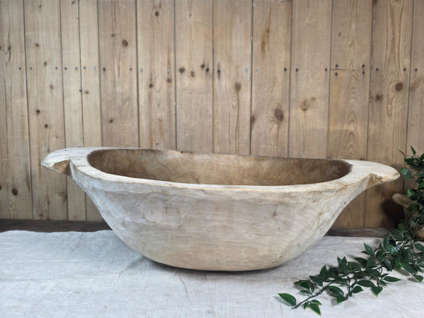 Vintage Antique primitive Rustic Hand Carved Hungarian Wooden Dough Bowl Trough