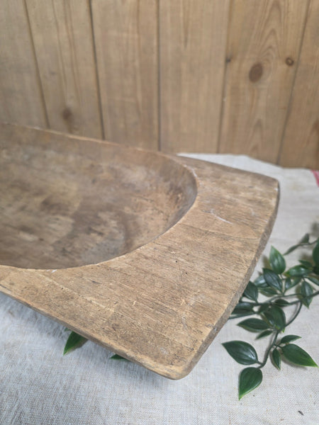 Vintage Antique primitive Rustic Hand Carved Hungarian Wooden Dough Bowl Trough