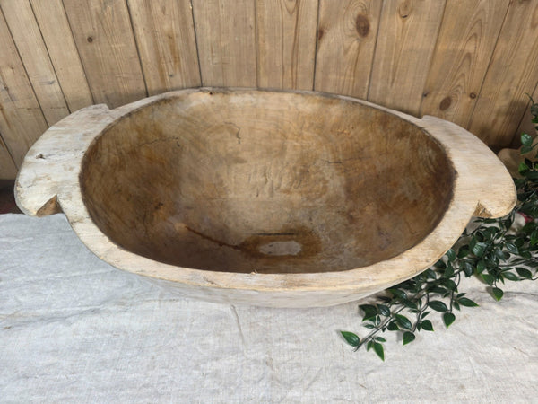 Vintage Antique primitive Rustic Hand Carved Hungarian Wooden Dough Bowl Trough