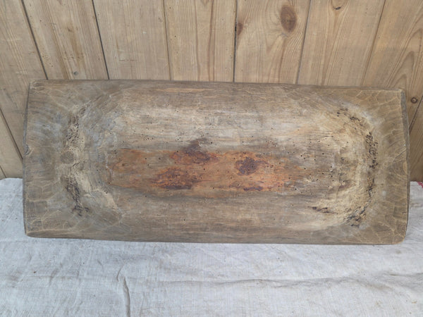Vintage Antique primitive Rustic Hand Carved Hungarian Wooden Dough Bowl Trough