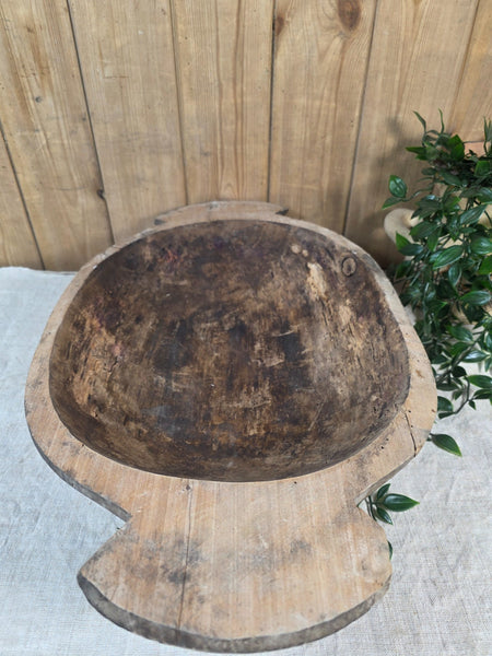 Vintage Antique primitive Rustic Hand Carved Hungarian Wooden Dough Bowl Trough
