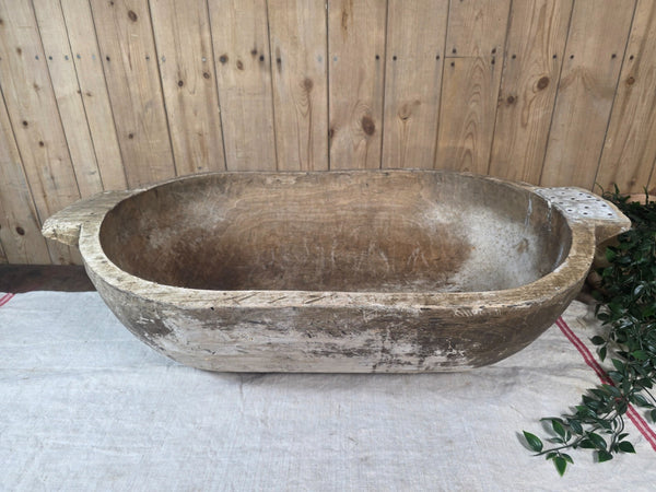 Vintage Antique primitive Rustic Hand Carved Hungarian Wooden Dough Bowl Trough