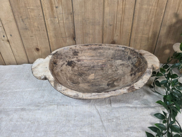 Vintage Antique primitive Rustic Hand Carved Hungarian Wooden Dough Bowl Trough