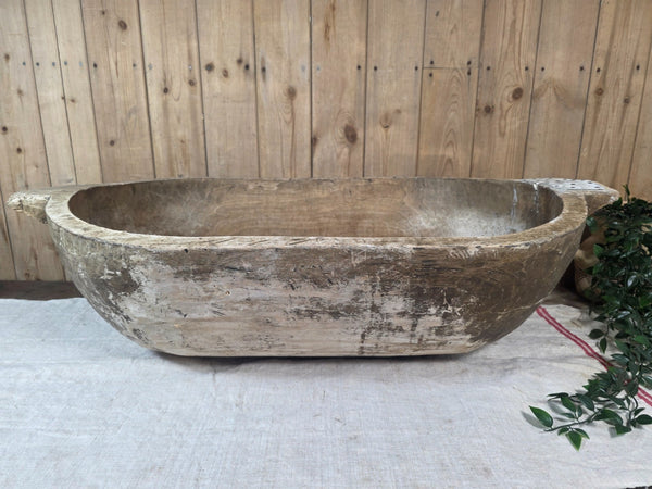Vintage Antique primitive Rustic Hand Carved Hungarian Wooden Dough Bowl Trough