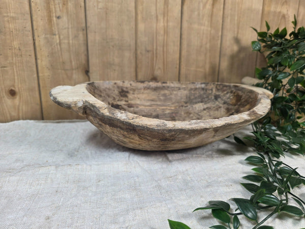Vintage Antique primitive Rustic Hand Carved Hungarian Wooden Dough Bowl Trough