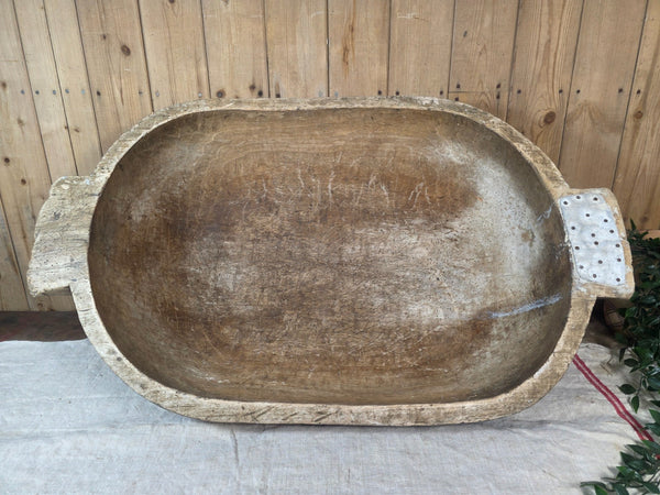 Vintage Antique primitive Rustic Hand Carved Hungarian Wooden Dough Bowl Trough