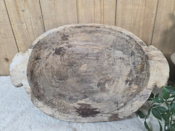 Vintage Antique primitive Rustic Hand Carved Hungarian Wooden Dough Bowl Trough