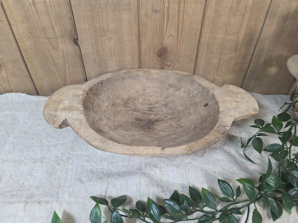 Vintage Antique primitive Rustic Hand Carved Hungarian Wooden Dough Bowl Trough