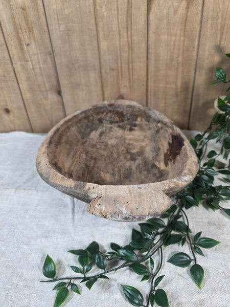 Vintage Antique primitive Rustic Hand Carved Hungarian Wooden Dough Bowl Trough