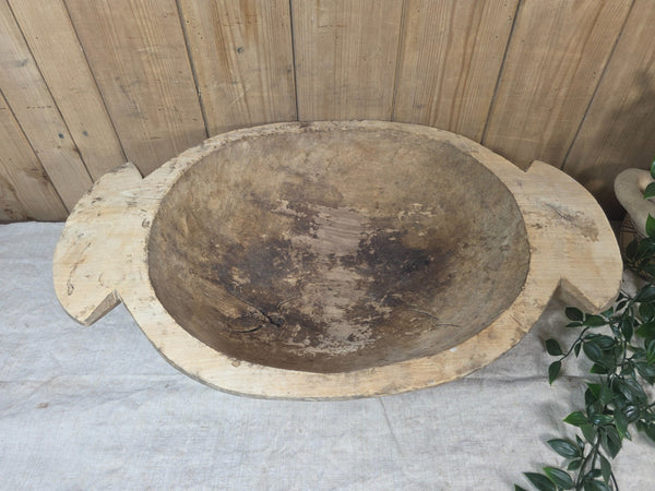Vintage Antique primitive Rustic Hand Carved Hungarian Wooden Dough Bowl Trough
