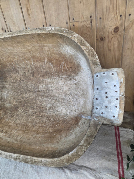 Vintage Antique primitive Rustic Hand Carved Hungarian Wooden Dough Bowl Trough