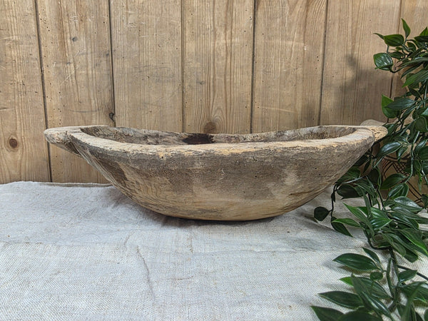 Vintage Antique primitive Rustic Hand Carved Hungarian Wooden Dough Bowl Trough
