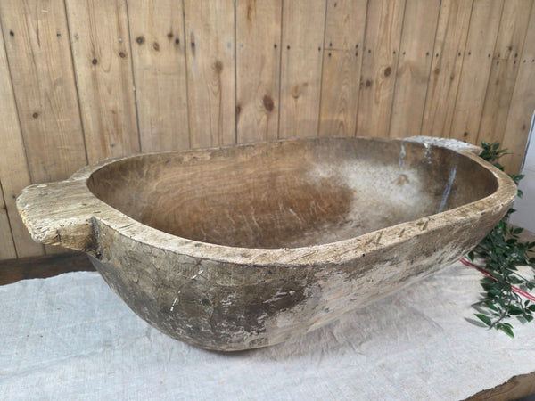 Vintage Antique primitive Rustic Hand Carved Hungarian Wooden Dough Bowl Trough