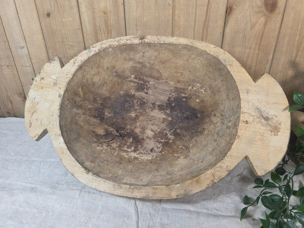 Vintage Antique primitive Rustic Hand Carved Hungarian Wooden Dough Bowl Trough