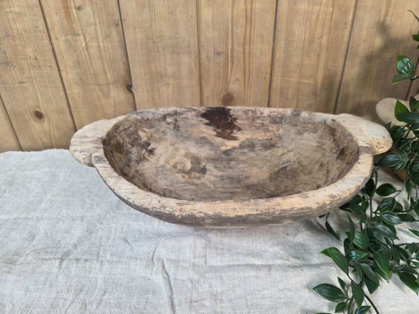 Vintage Antique primitive Rustic Hand Carved Hungarian Wooden Dough Bowl Trough