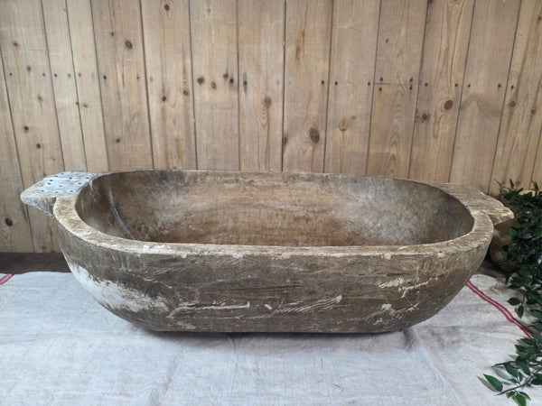 Vintage Antique primitive Rustic Hand Carved Hungarian Wooden Dough Bowl Trough