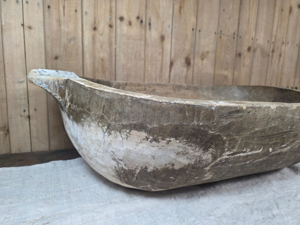 Vintage Antique primitive Rustic Hand Carved Hungarian Wooden Dough Bowl Trough
