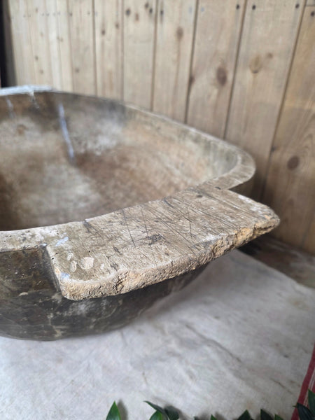 Vintage Antique primitive Rustic Hand Carved Hungarian Wooden Dough Bowl Trough