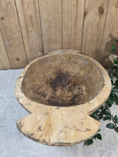 Vintage Antique primitive Rustic Hand Carved Hungarian Wooden Dough Bowl Trough