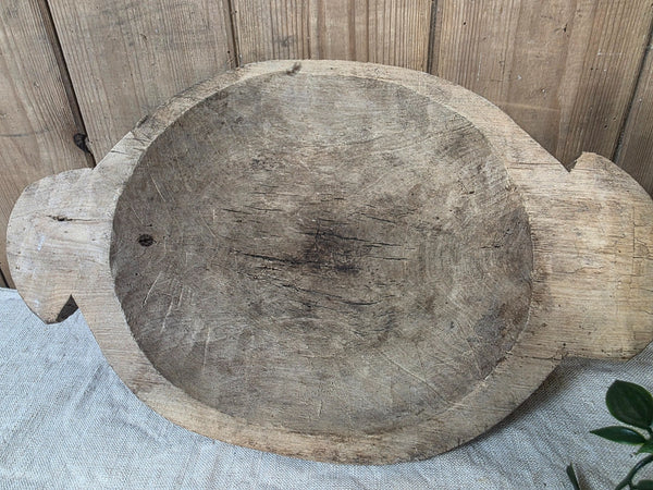 Vintage Antique primitive Rustic Hand Carved Hungarian Wooden Dough Bowl Trough