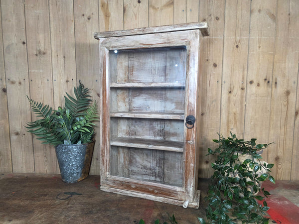 Vintage Indian Wooden Glazed Display Bathroom Kitchen Herb Spice Wall Cabinet
